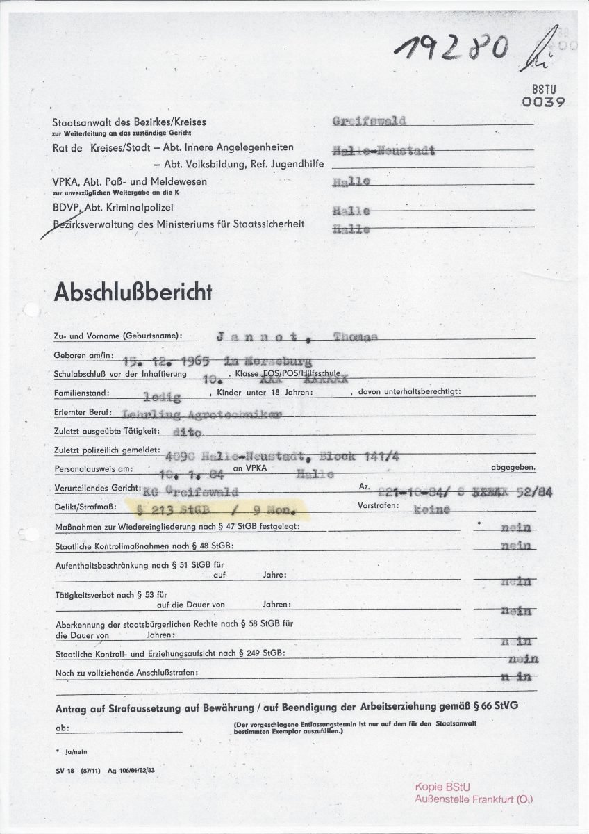 Authentischer Abschlussbericht aus meiner Stasiakte 1/2