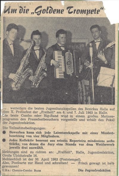 Die "Chemie-Combo Buna" (1963): Helmut Gudat, Siegfried Max, Walter Marquart und Manfred Jannot (v.l.n.r.)