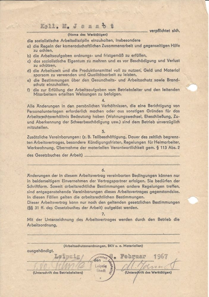 Arbeitsvertrag der Großhandelsgesellschaft (GHG) Lebensmittel Leipzig-Stadt (1967), Seite 2/2