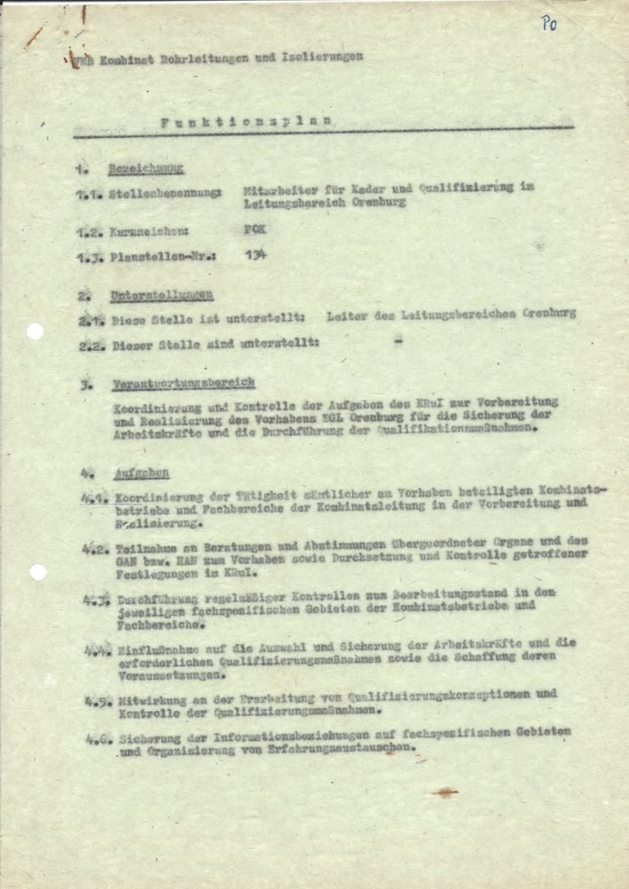 Funktionsplan vom Volkseigenen Betrieb (VEB) Kombinat Rohrleitungen und Isolierungen (1975), Seite 1/3