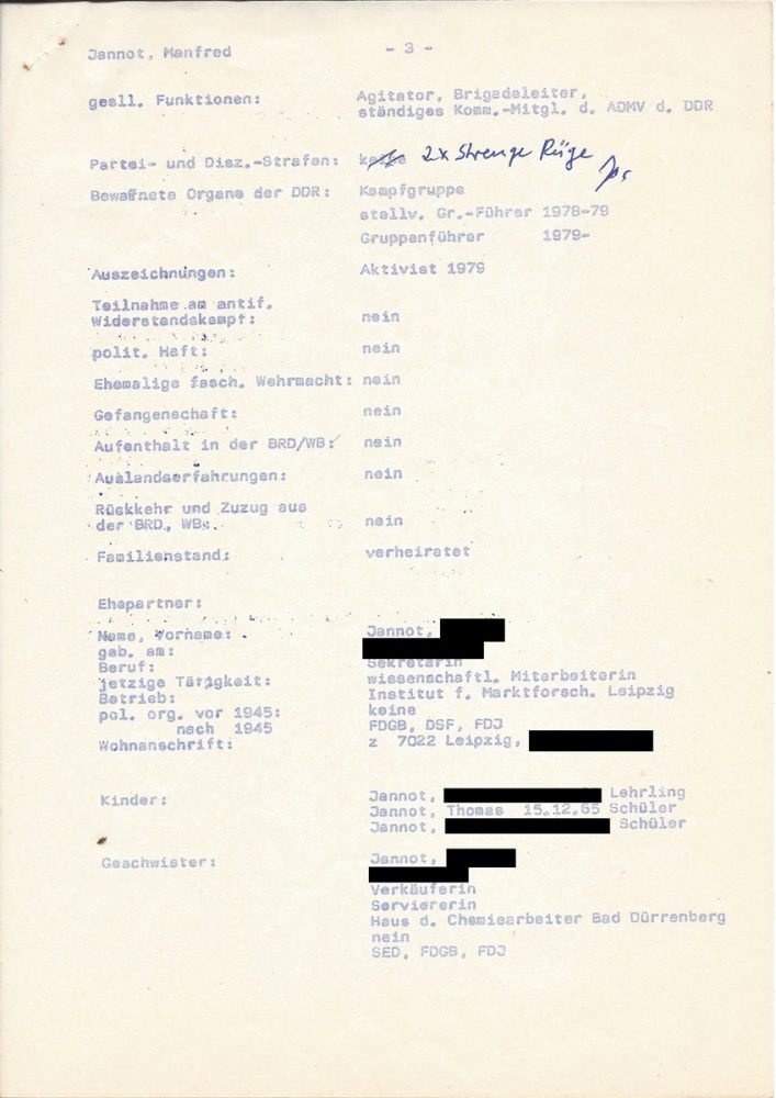 Kurzbiographie in den Akten der SED-Stadtbezirksleitung Leipzig-Nord (1979), Seite 3/4