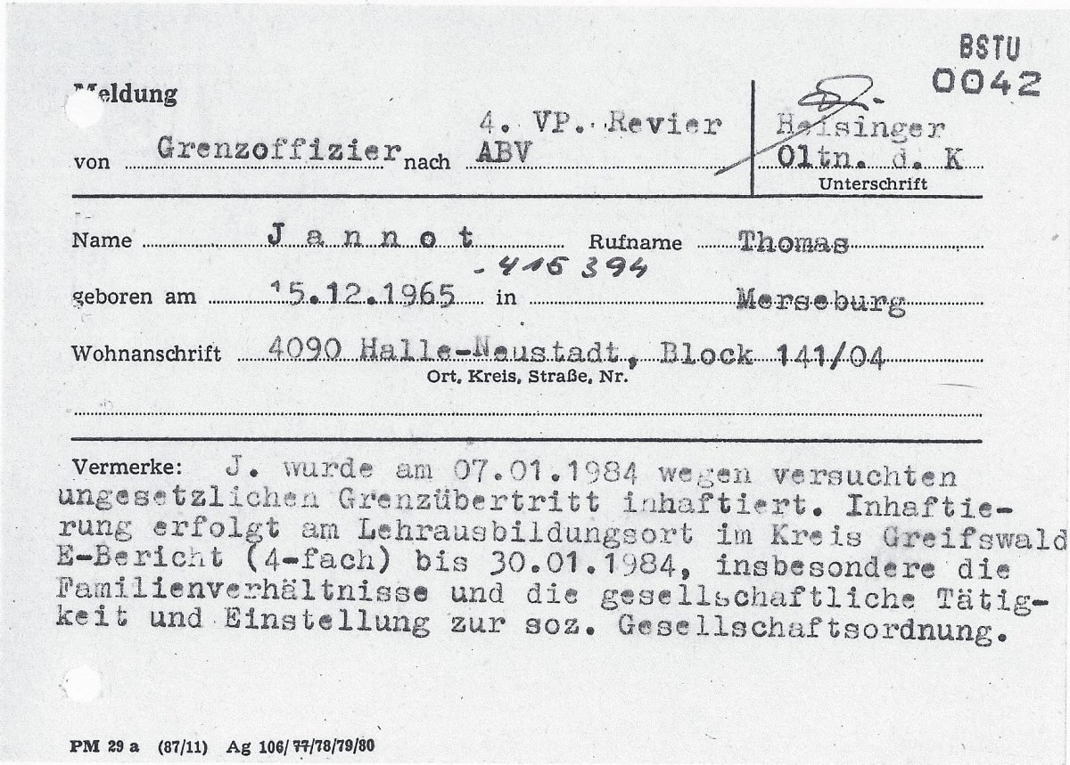 Authentischer Ermittlungsbeleg 1984