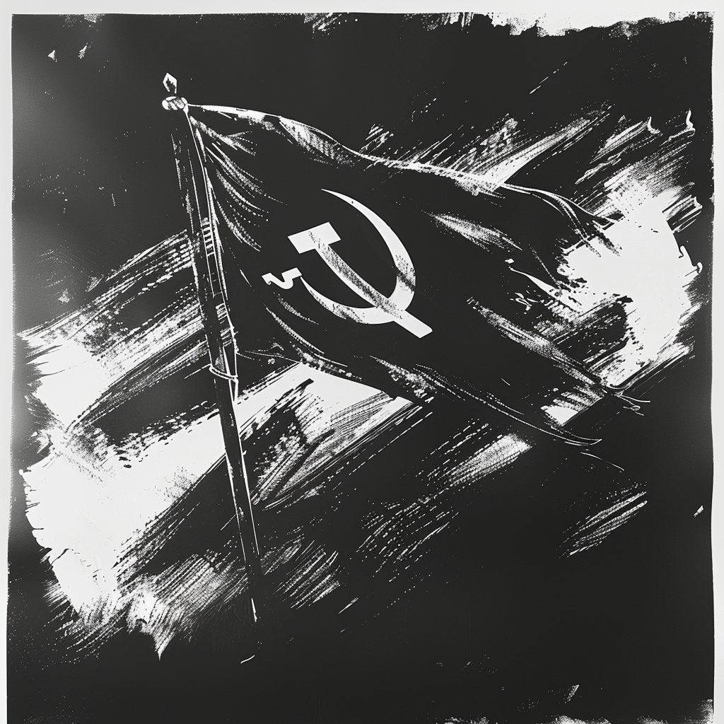 Drawn script sketch, early 1980s, black and white, flag of the Soviet Union 𝙗𝙮 𝙈𝙞𝙙𝙟𝙤𝙪𝙧𝙣𝙚𝙮/𝙏𝙅